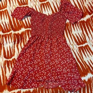 Red Puff Sleeve Mini Dress